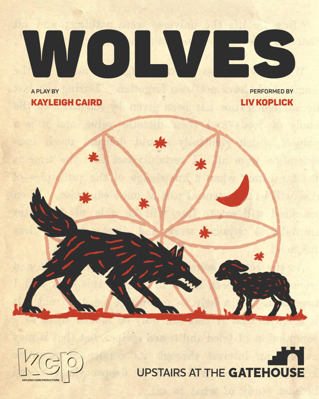 A poster with a wolf and a lamb facing off. 